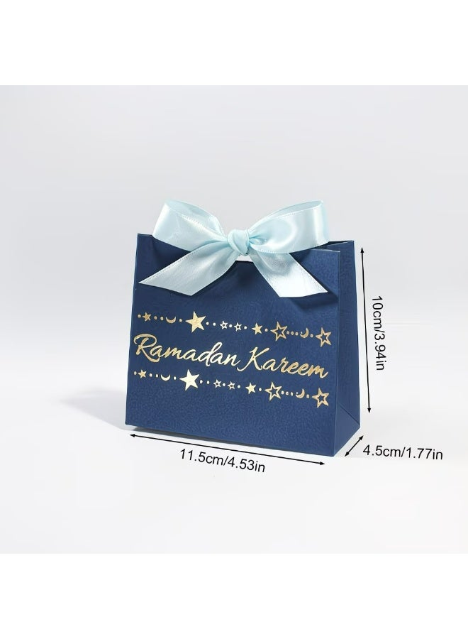 Kandid Ramadan Gift Bags with Satin Bows - Navy/Golden (5pcs) - Image 4